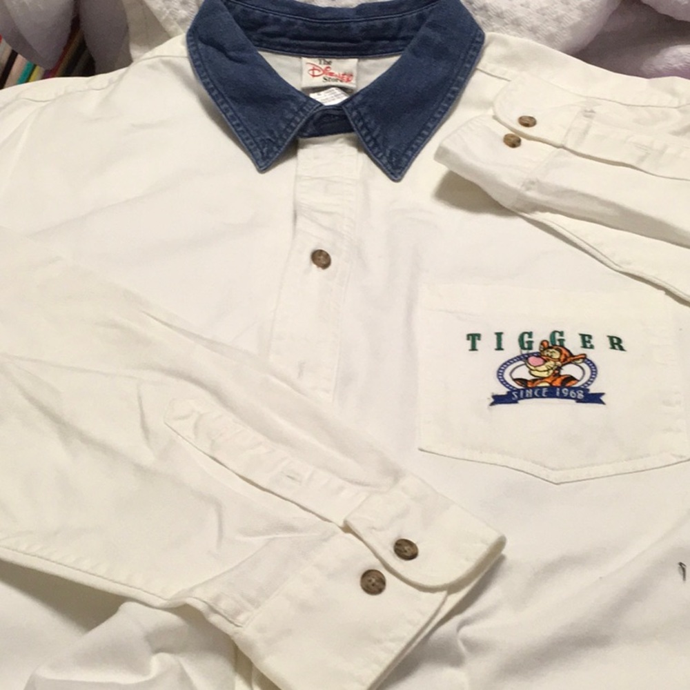 NWT DISNEYSTORE TIGGER LONG SLEEVE COTTON SHIRT. SZ.XL DENIM COLLAR. SHIRT TAIL - Picture 9 of 13